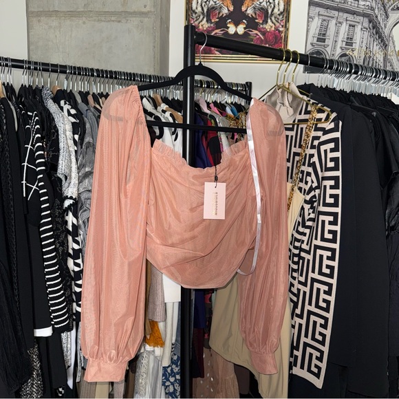 Missguided Mauve Puff Sleeve Milkmaid Corset Top Womens Size 12 New NWT Romantic - Picture 4 of 9